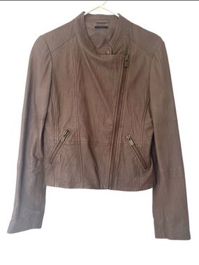 IKKS Women's Brown Leather Moto Jacket